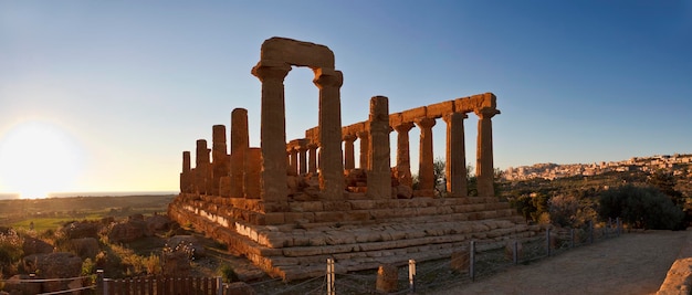 Italy Sicily Agrigento Greek Temples Valley panoramic view of the Juno Temple 480420 bC at sunset