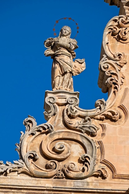 Italy Sicily Modica Ragusa Province St Peter's Cathedral baroque facade and religious statue 18th century aC