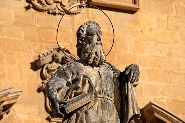 Italy Sicily Modica Ragusa Province St Peter's Cathedral baroque facade and religious statue 18th century aC