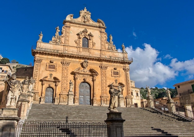 Italy Sicily Modica Ragusa Province St Peter's Cathedral baroque facade and religious statues 18th century aC