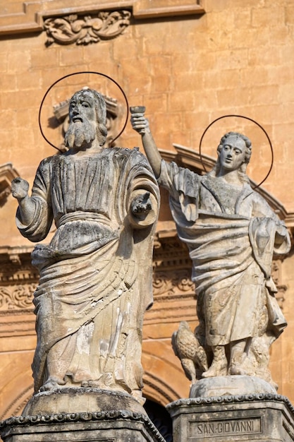 Italy Sicily Modica Ragusa Province St Peter's Cathedral baroque facade and religious statues 18th century aC