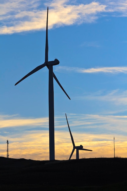 ITALY Sicily Sicani mounts Aolic energy turbines at sunset