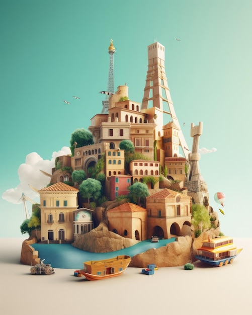 Italy travel concept 3d render 3d concept 3d illustration