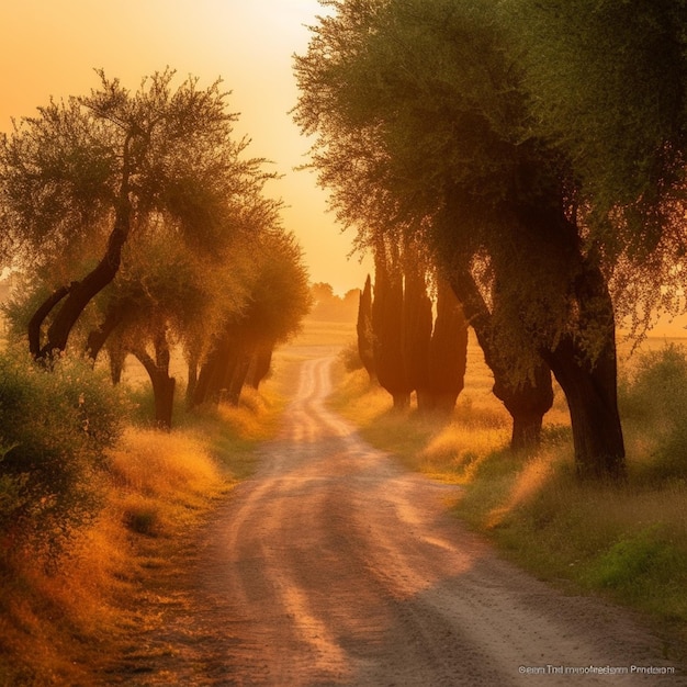 Italy tuscany country road in val di cecina at suns Generative AI