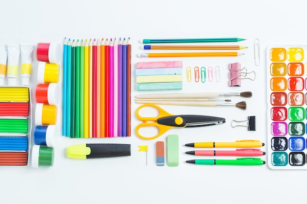 Items for children's creativity on a white background