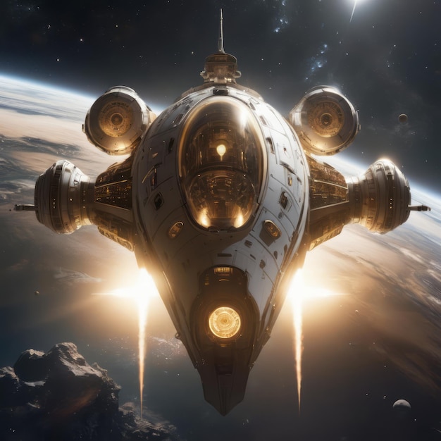 Ivory Gold AI spaceship in space