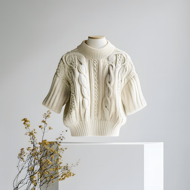 Photo ivory sweater on white table simple and chic