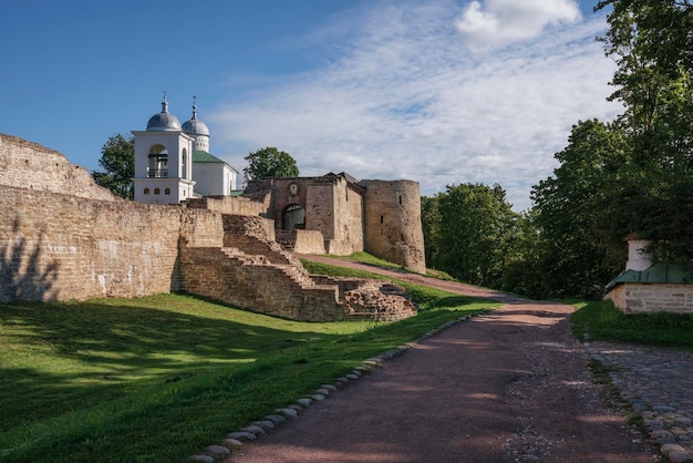 Izborsk fortress the Nikolsky Gate and St Nicholas Nikolsky Cathedral Izborsk Pskov region Russia