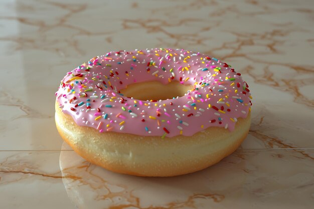 Ized pink glazed donut on a beige background