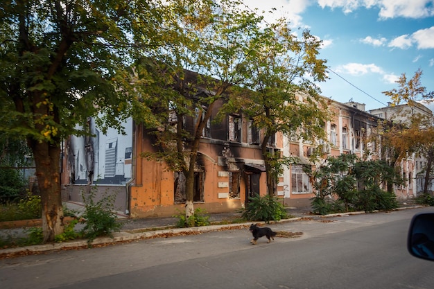 Izium, Kharkiv region, Ukraine - 09.22.2022 Destruction of Izium. Russia Ukraine war. Damaged in Iz