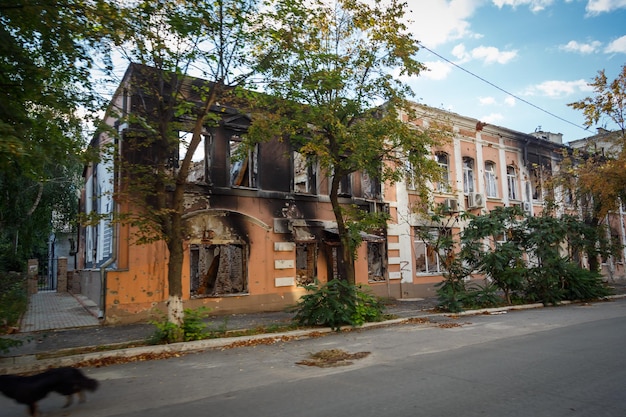 Izium, Kharkiv region, Ukraine - 09.22.2022 Destruction of Izium. Russia Ukraine war. Damaged in Iz