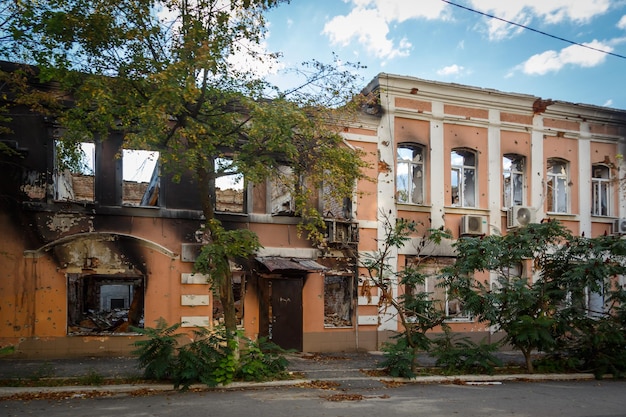 Izium, Kharkiv region, Ukraine - 09.22.2022 Destruction of Izium. Russia Ukraine war. Damaged in Iz