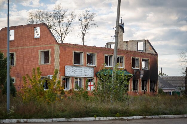 Izium, Kharkiv region, Ukraine - 09.22.2022 Destruction of Izium. Russia Ukraine war. Damaged in Iz