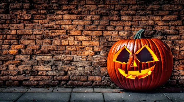 Jack o lantern on a brick wall as a background for halloween day celebration