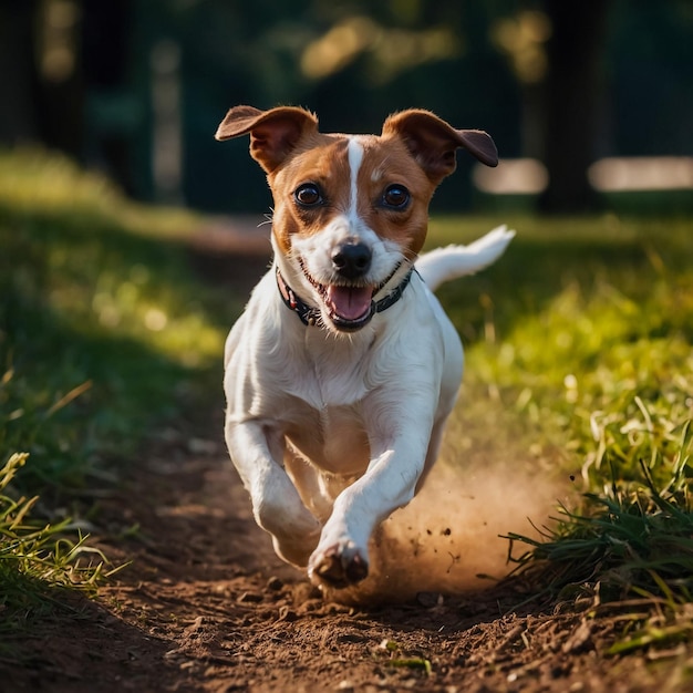 Jack Russel Parson Dog Run Toward The Camera Low Angle High Speed Shot