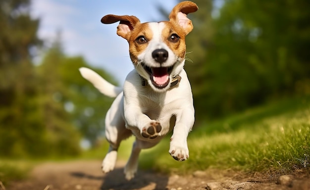 Jack Russel Parson Dog Run Toward The Camera Low Angle High Speed Shot