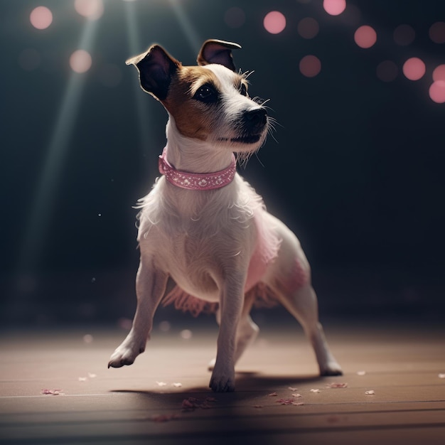 Jack Russell dog in pink ballet skirt is dancing like a ballerina Illustration AI Generative