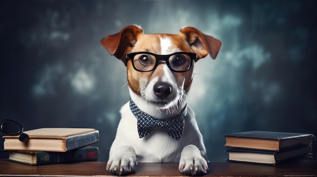 jack russell dog with glasses at school Back to school