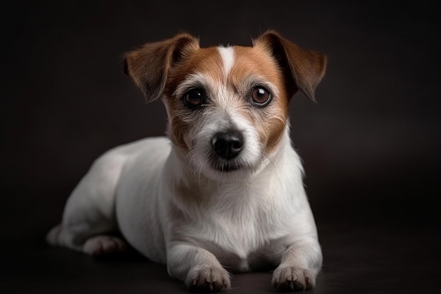 Jack russell terrier little dog is posing cute playful doggy or pet playing on gray studio background