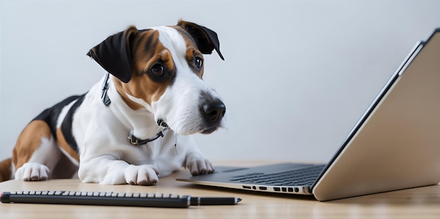 A jack russell terrier looking at a laptop Generate Ai