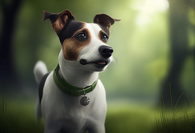 Jack Russell Terrier playing in the park illustration AI generative