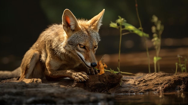 Jackal animal eating food natural image Generative AI