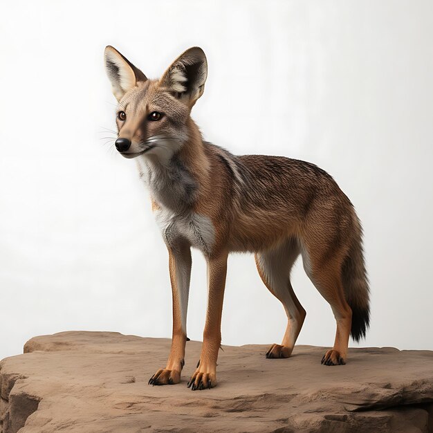 Photo a jackel animal is standing on a white surface with white background