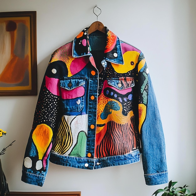 a jacket hanging on a hanger with a picture of a lion on it