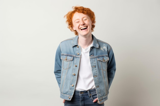 Photo jacket laughing smiling freckle