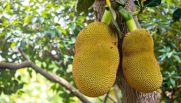 Jackfruit hanging on jackfruit tree