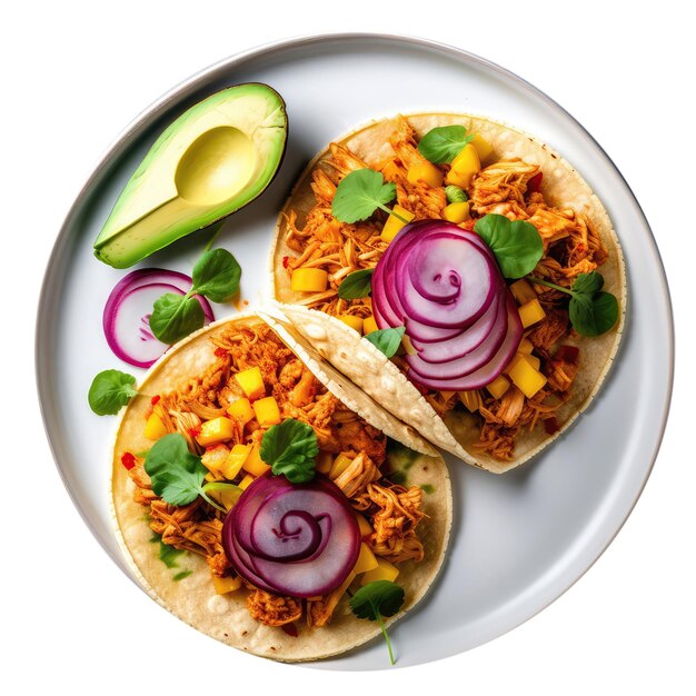 Jackfruit Tacos On White Plate On White Background