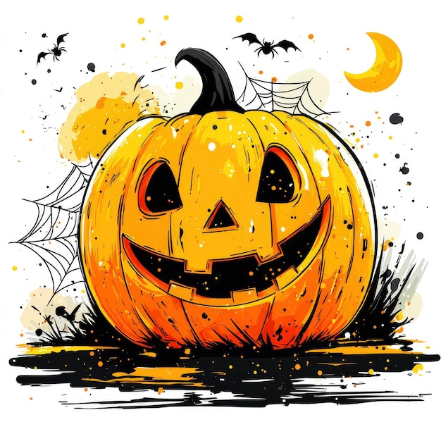 JackoLantern with Watercolor Splashes and Bats