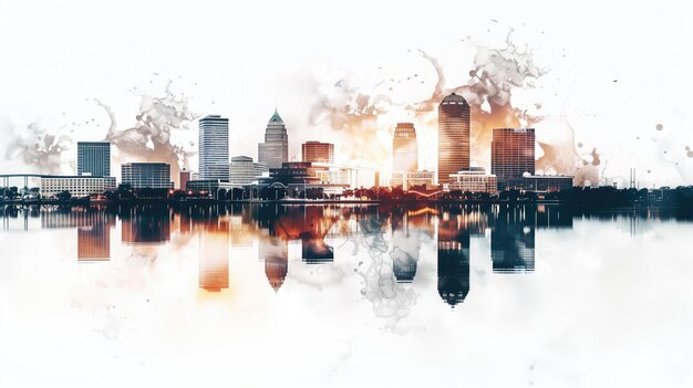 Photo jacksonville skyline in stunning double exposure with vibrant reflections on water