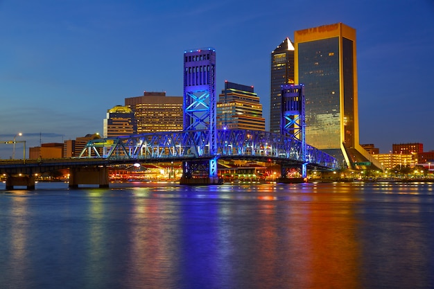 Jacksonville skyline sunset river in Florida