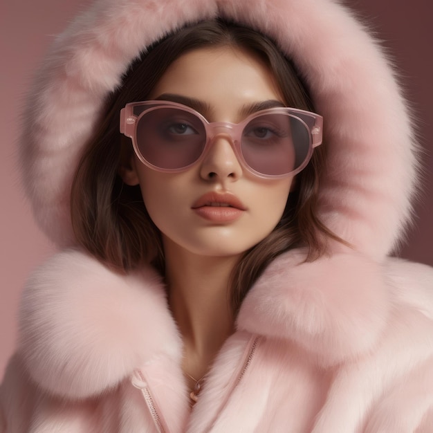 JacquemusMoncler collab Pink fur sunglasses hyperrealistic detailed 8k fashion shoot