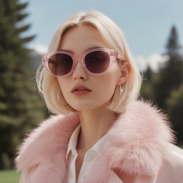 JacquemusMoncler collab Pink fur sunglasses hyperrealistic detailed 8k fashion shoot