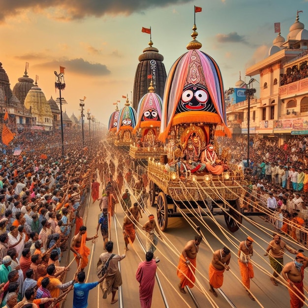 Jagannath Puri Rath Yatra festival post design Odisha festival crowd pulling rath