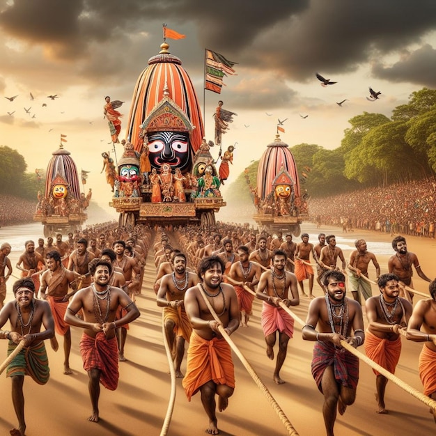 Jagannath Puri Rath Yatra festival post design Odisha festival people pulling rath