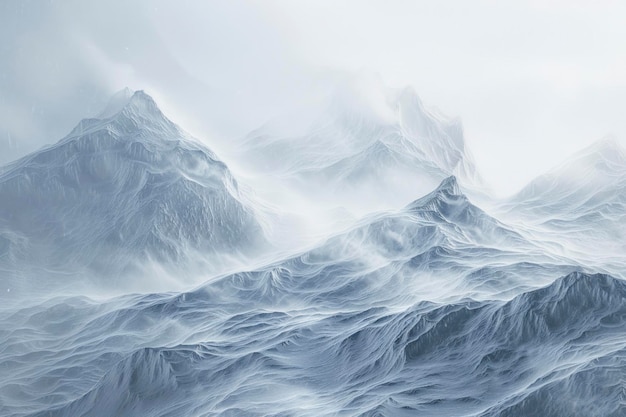 Jagged icebergs drift silently through a frozen ethereal realm