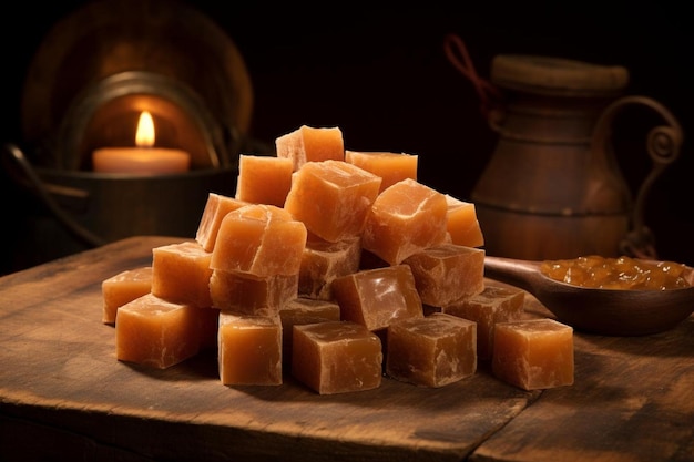 Jaggery cubes with a smooth surface yummy delicious jaggery food image photography