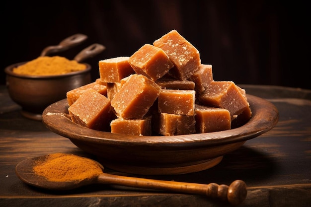 Jaggery pieces with a rich color yummy delicious jaggery food image photography