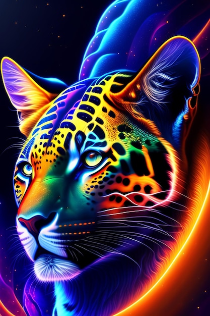 Jaguar Colorful collage body in colorful background 3D Illustration