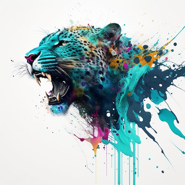 Jaguar ink splash style realistic painting