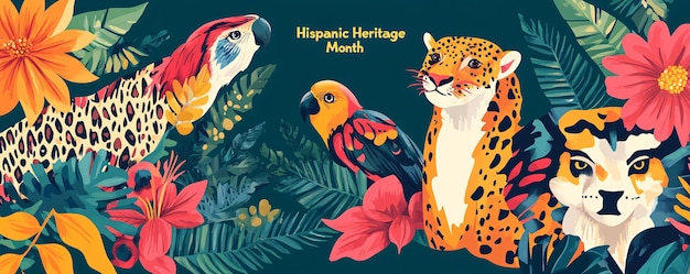 Photo jaguars parrots and vibrant tropical flora come together to honor hispanic heritage month