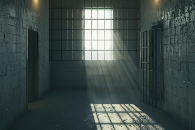 Jail Cell with Window and Bars Depicting Prison Life