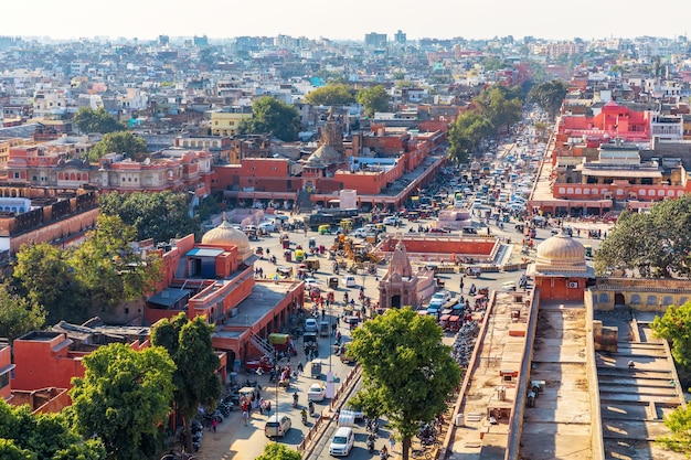 Jaipur downtown pink city aerial view India