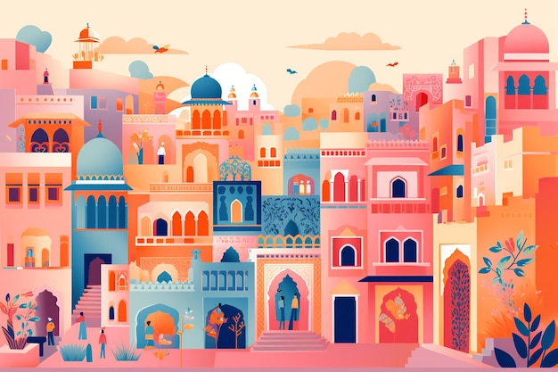 Jaipur's Royal Essence History Palaces and Colorful Bazaars Captured in Abstract