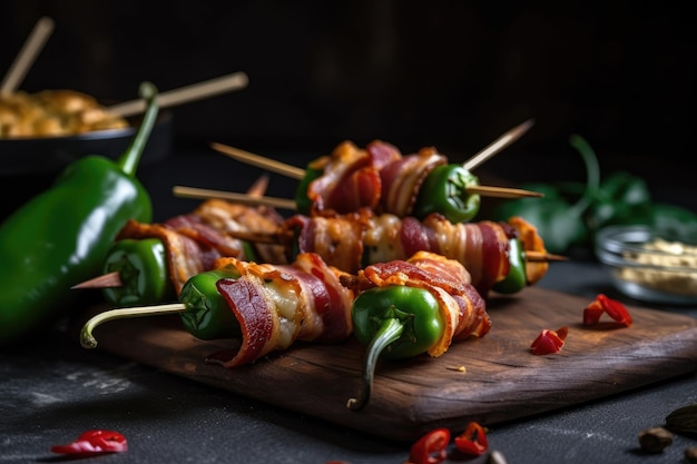 Jalapeno popper with cheese and bacon on skewer created with generative ai