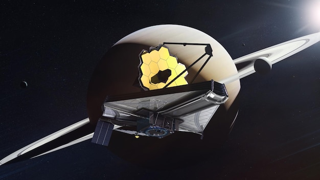 The James Webb telescope explores deep space close to Saturn planet