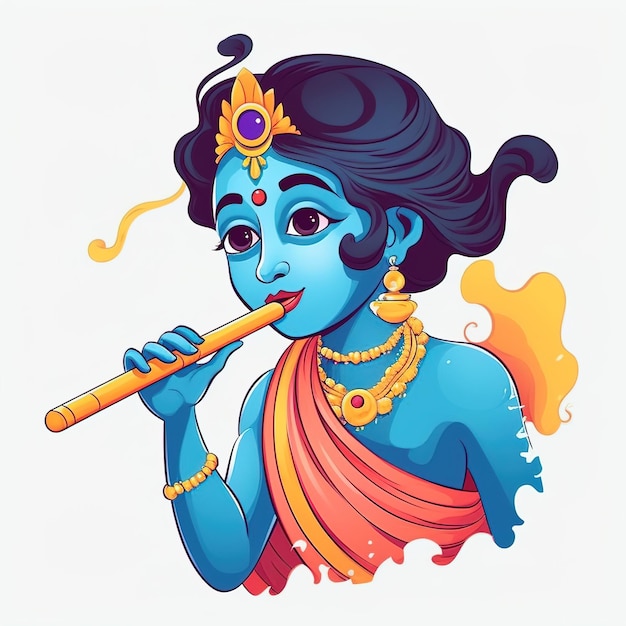 Janmashtami festival with Lord Krishna playing flute vector illustration background banner digital post poster and card designillustration